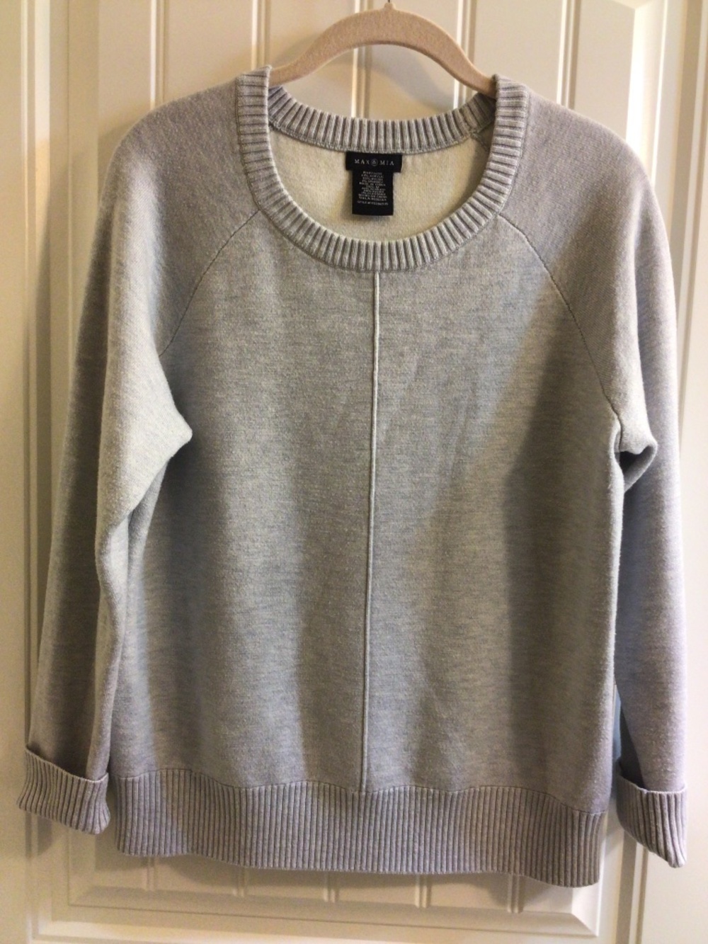 Max & Mia Gray Crew Neck Front Seam Sweater Relaxed Fit